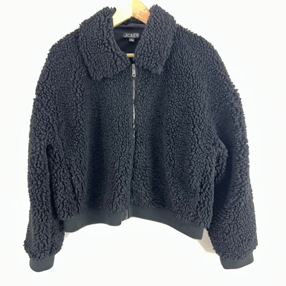J. Crew Cropped Sherpa Jacket Black Women Size Large
